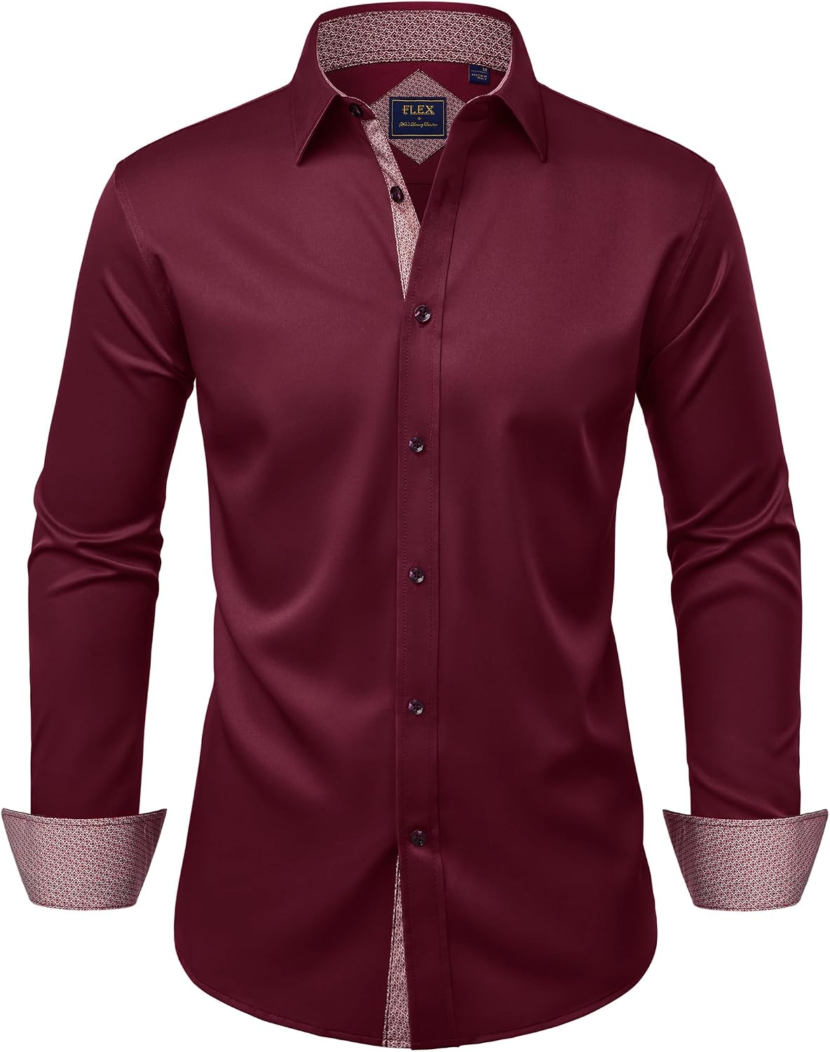 Mens Dress Shirt Long Sleeve Wrinkle Free Button Down Shirt Business Casual Wine Red