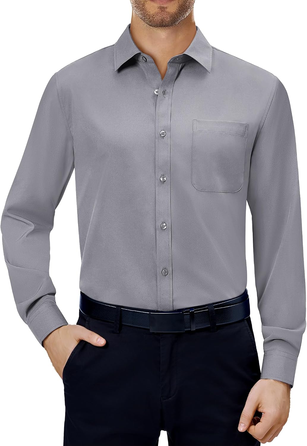 Alimens & Gentle Mens Dress Shirts Long Sleeve Stretch Button Down Shirt Grey