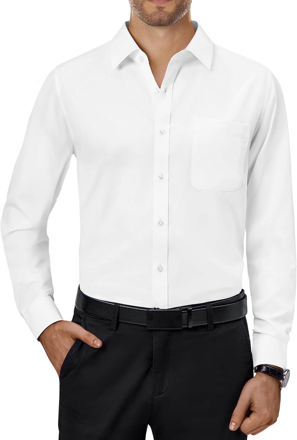 Alimens & Gentle Mens Dress Shirts Long Sleeve Stretch Button Down Shirt Ivory