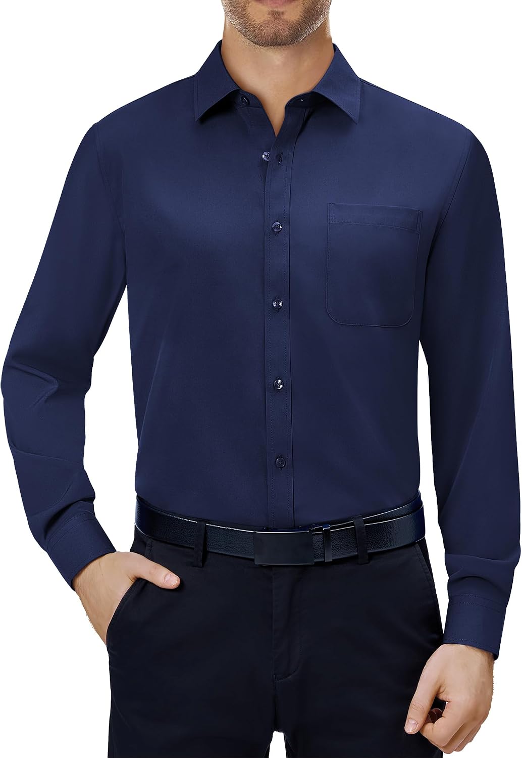 Alimens & Gentle Mens Dress Shirts Long Sleeve Stretch Button Down Shirt Navy Blue