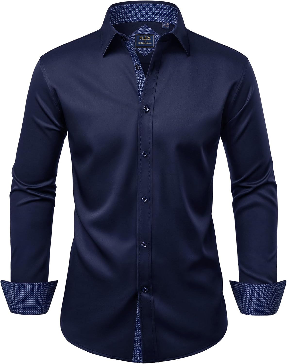 Mens Dress Shirt Long Sleeve Wrinkle Free Button Down Shirt Business Casual Navy