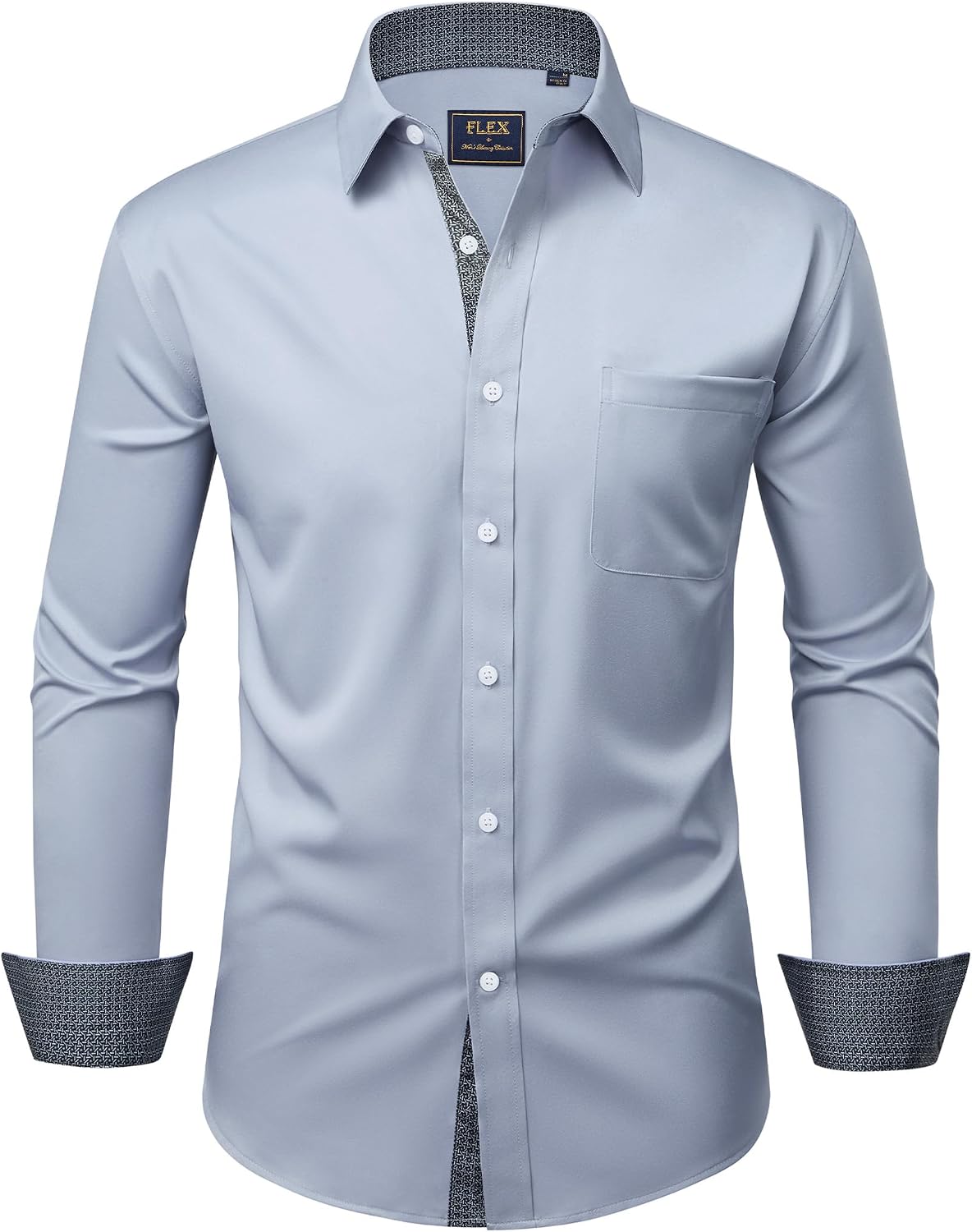 Mens Dress Shirt Long Sleeve Wrinkle Free Button Down Shirt Business Casual Light Blue