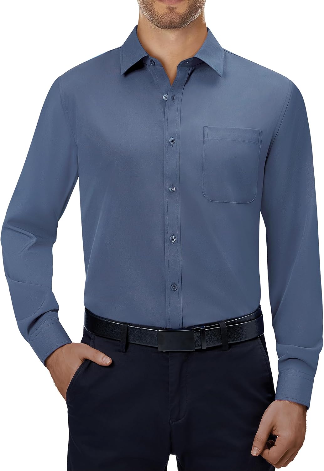 Alimens & Gentle Mens Dress Shirts Long Sleeve Stretch Button Down Shirt Dusty Blue