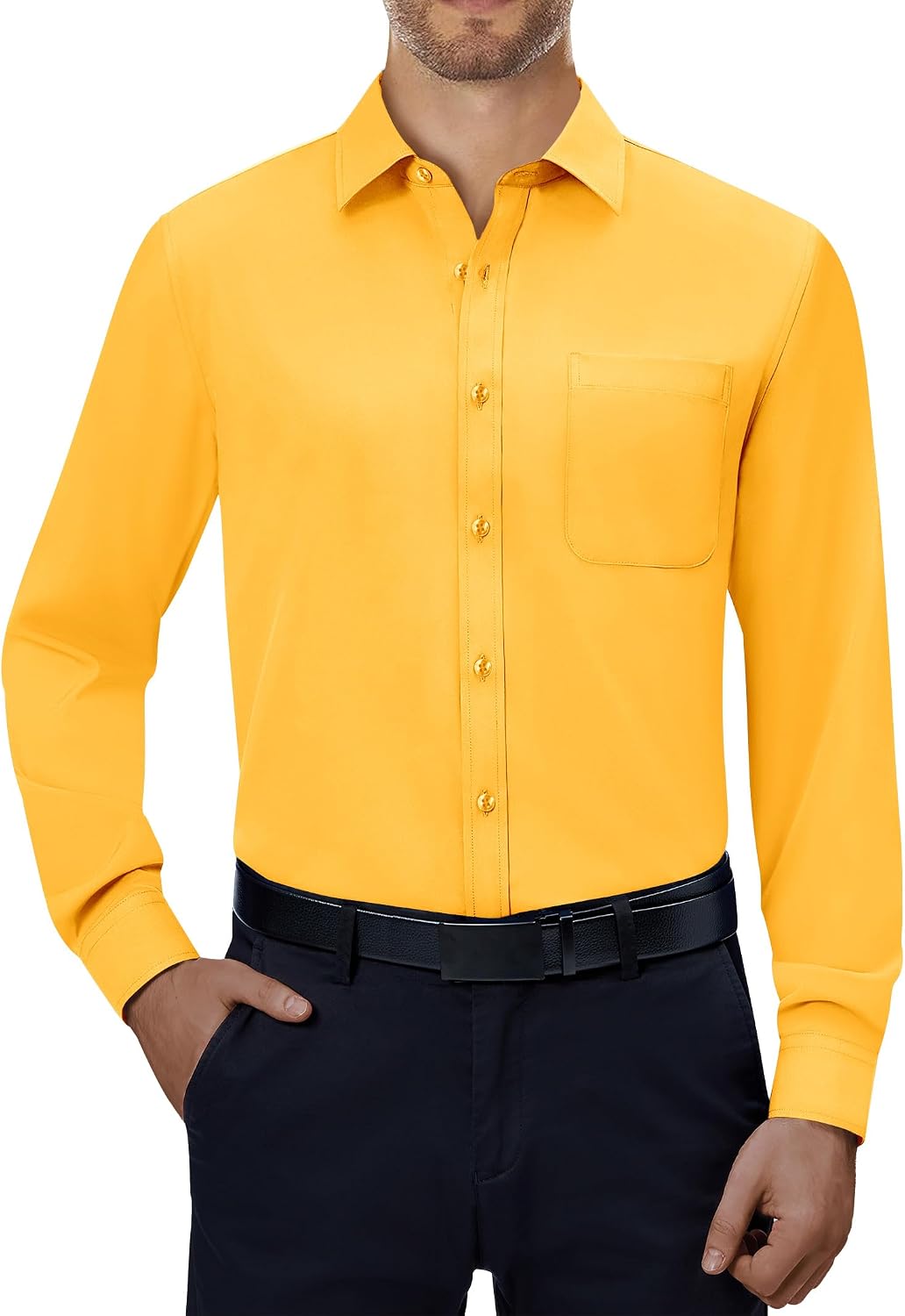 Alimens & Gentle Mens Dress Shirts Long Sleeve Stretch Button Down Shirt Bright Yellow