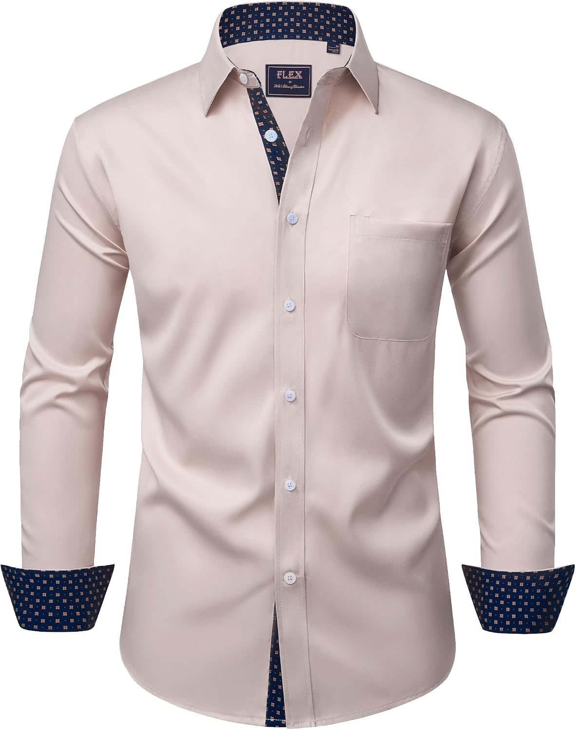 Mens Dress Shirt Long Sleeve Wrinkle Free Button Down Shirt Business Casual Tan
