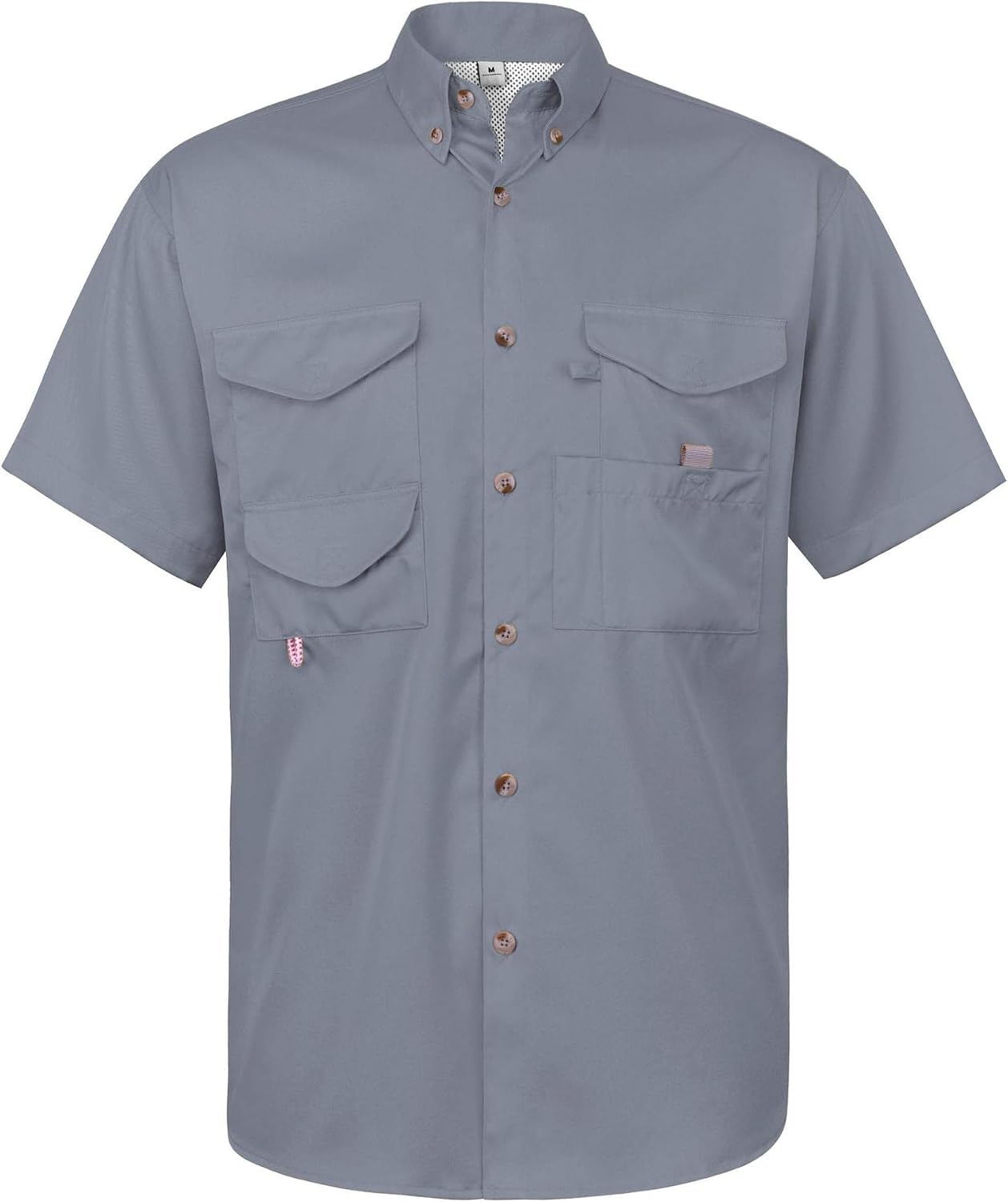 Alimens & Gentle Short Sleeve Fishing Shirt Wicking Fabric Sun Protection Casual Button Down Shirts Grey