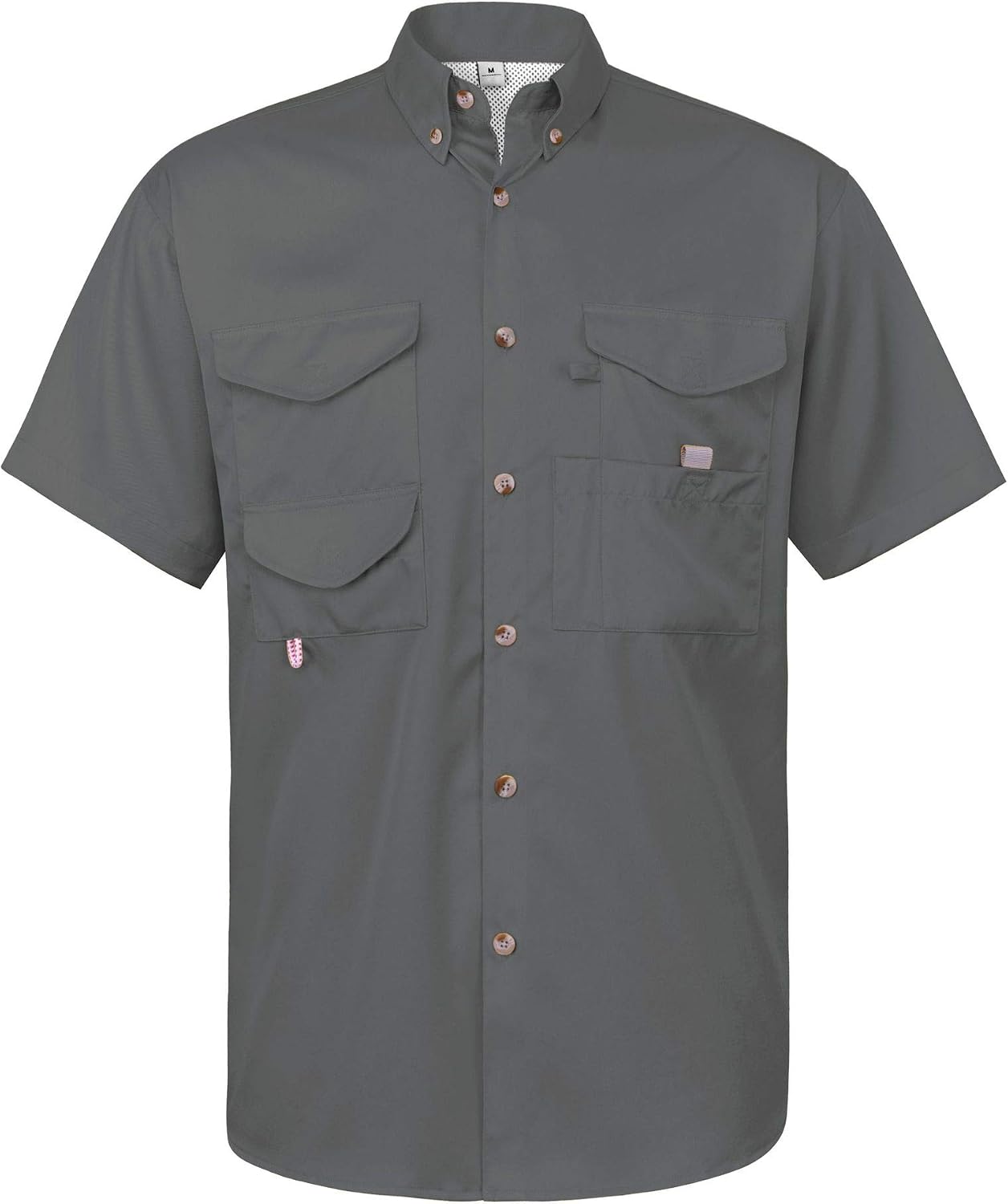Alimens & Gentle Short Sleeve Fishing Shirt Wicking Fabric Sun Protection Casual Button Down Shirts Dark Grey