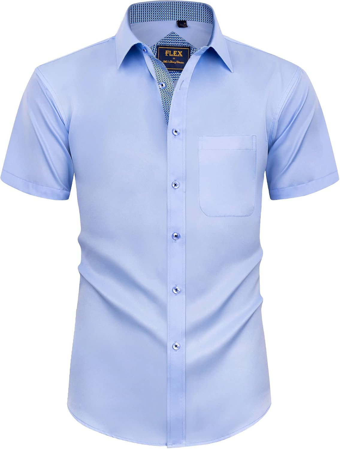 Mens Short Sleeve Dress Shirt Wrinkle Free Summer Button Down Shirts Blue