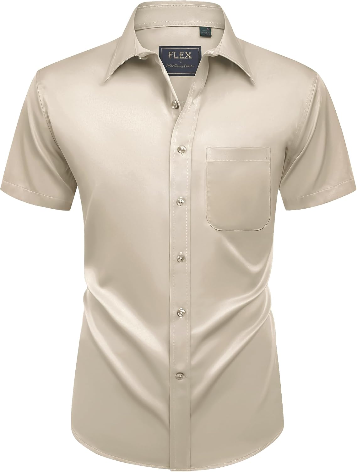 Mens Short Sleeve Dress Shirt Wrinkle Free Summer Button Down Shirts Khaki