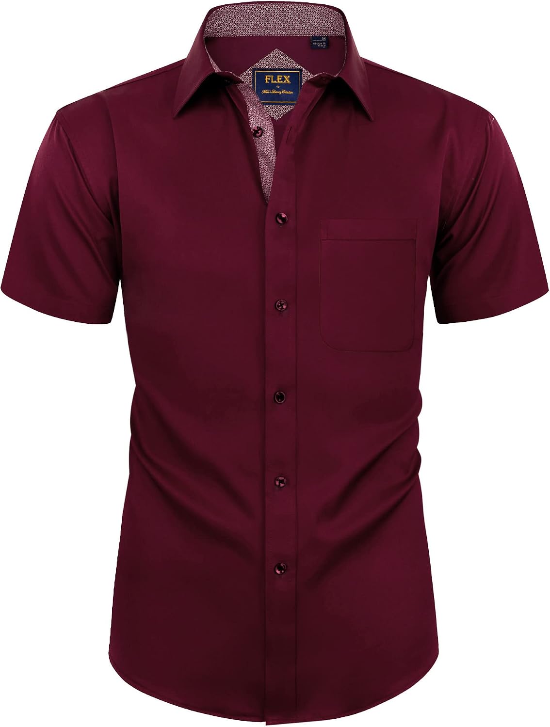 Mens Short Sleeve Dress Shirt Wrinkle Free Summer Button Down Shirts Wine Red