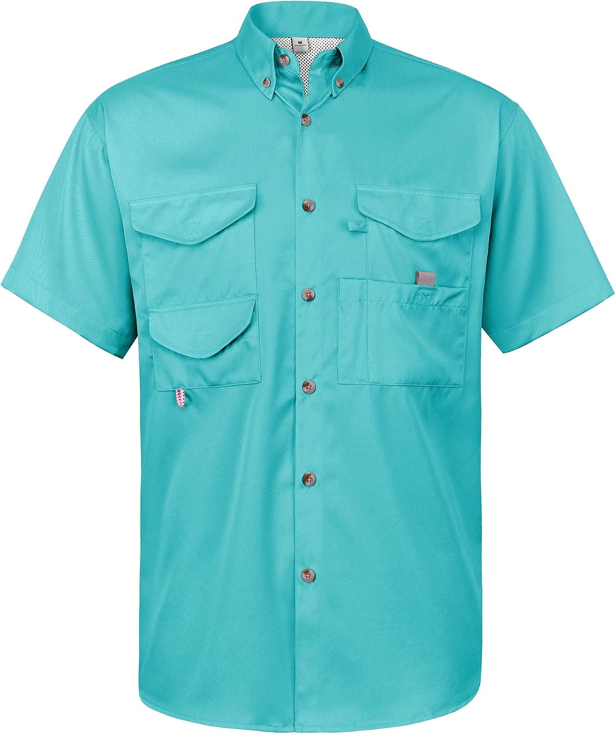 Alimens & Gentle Short Sleeve Fishing Shirt Wicking Fabric Sun Protection Casual Button Down Shirts Blue Green