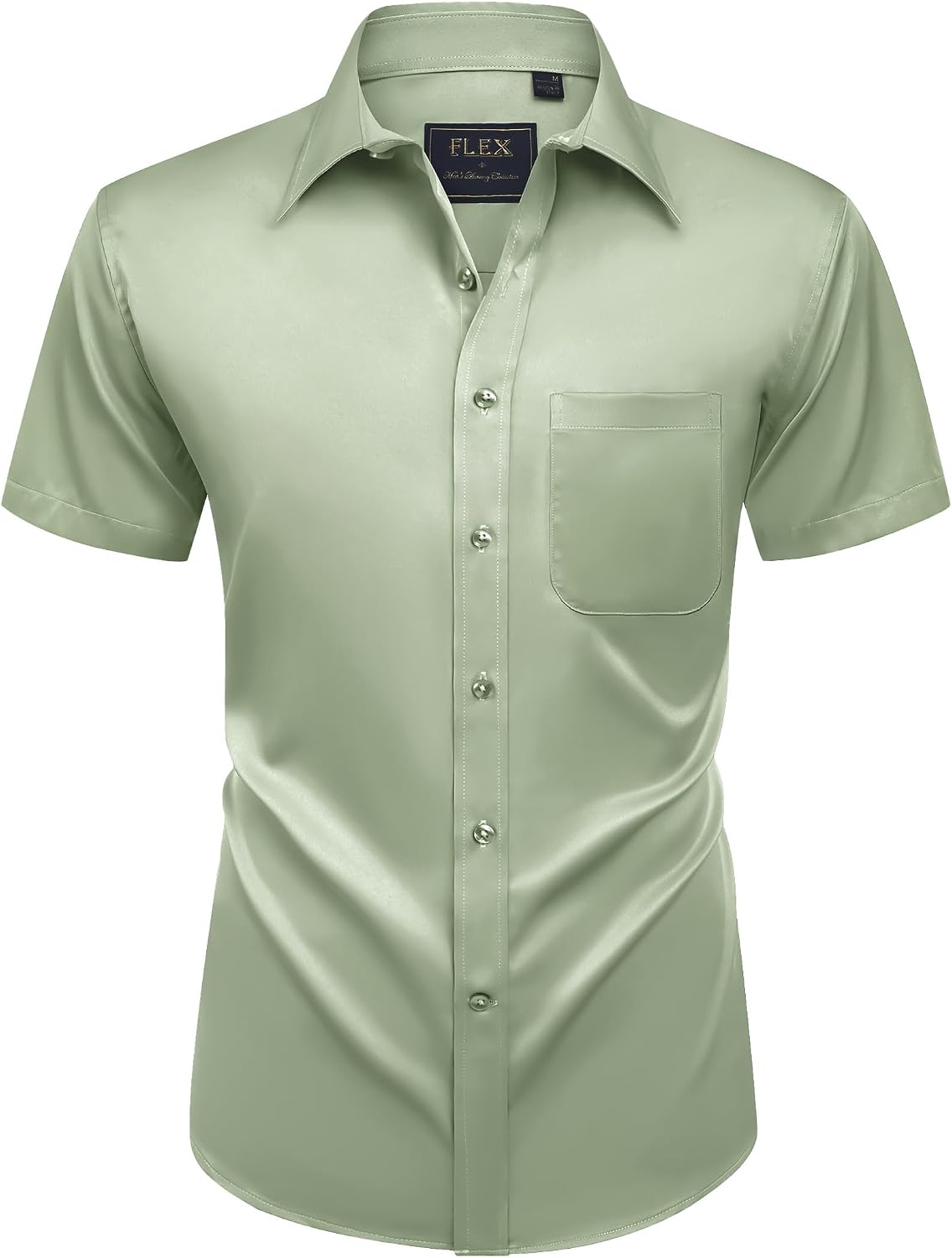 Mens Short Sleeve Dress Shirt Wrinkle Free Summer Button Down Shirts Sage Green