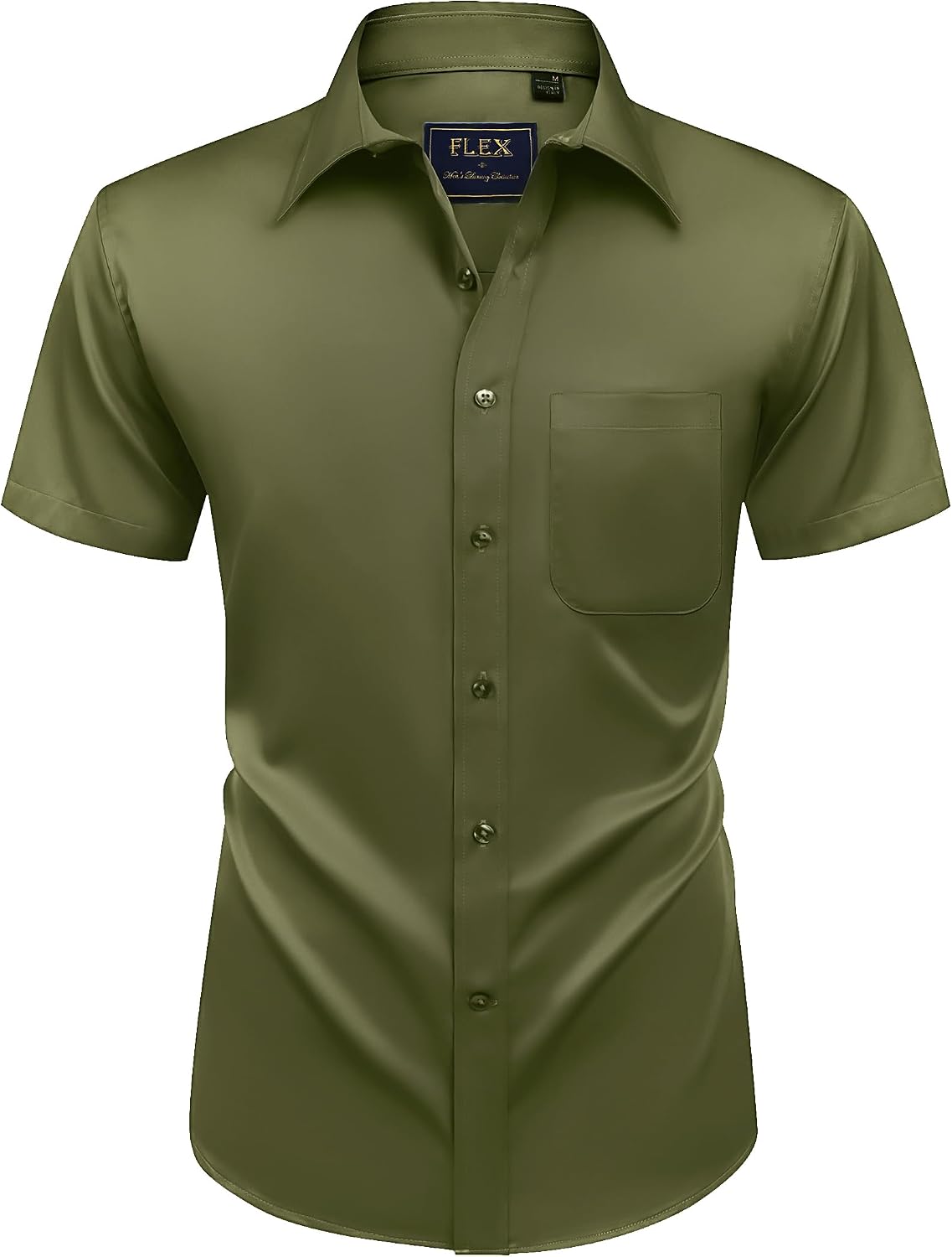 Mens Short Sleeve Dress Shirt Wrinkle Free Summer Button Down Shirts Army Green