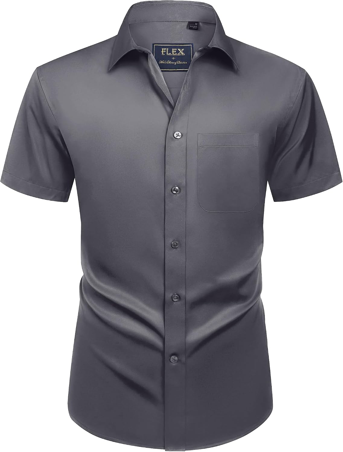 Mens Short Sleeve Dress Shirt Wrinkle Free Summer Button Down Shirts Gray