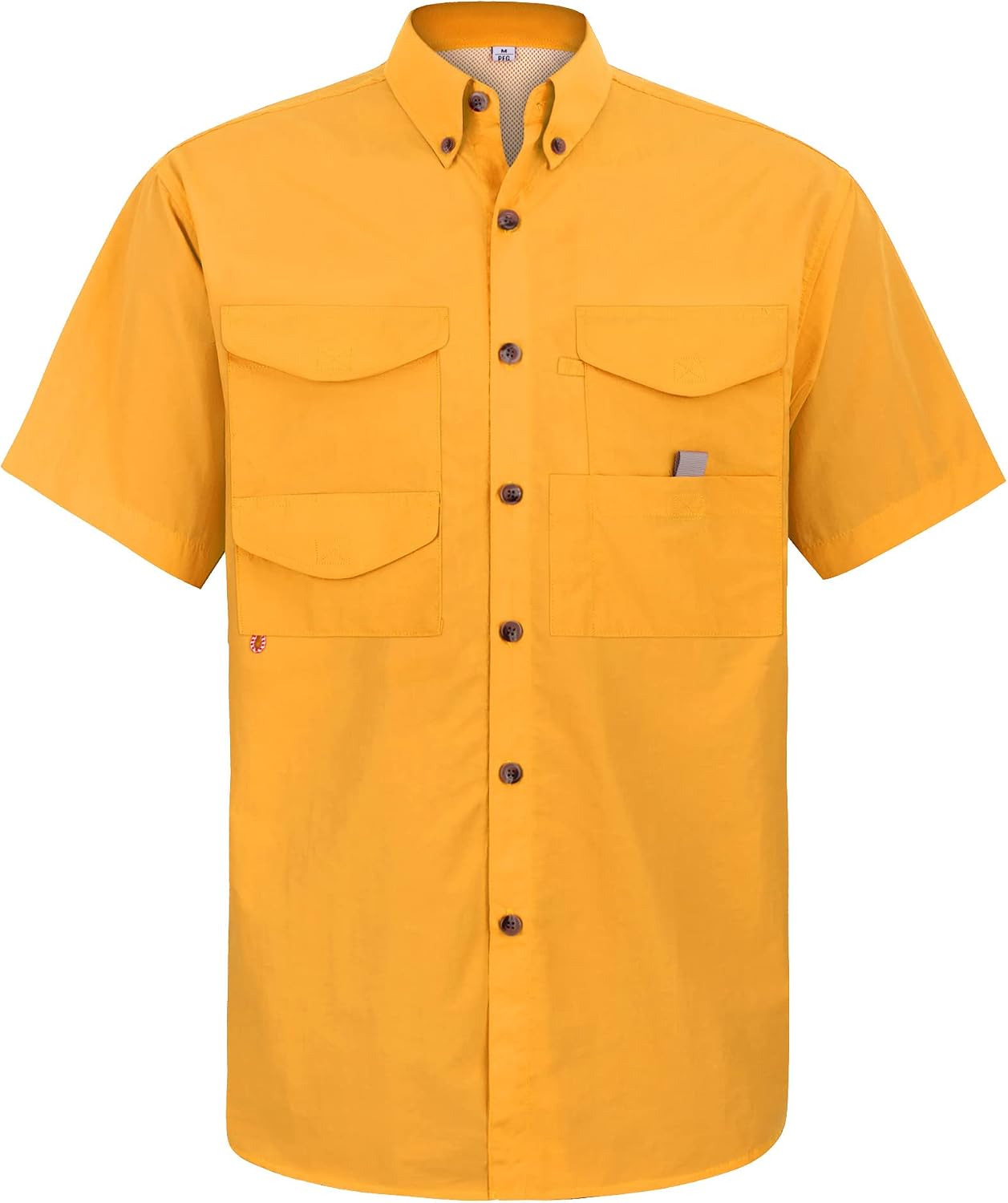 Alimens & Gentle Short Sleeve Fishing Shirt Wicking Fabric Sun Protection Casual Button Down Shirts Yellow