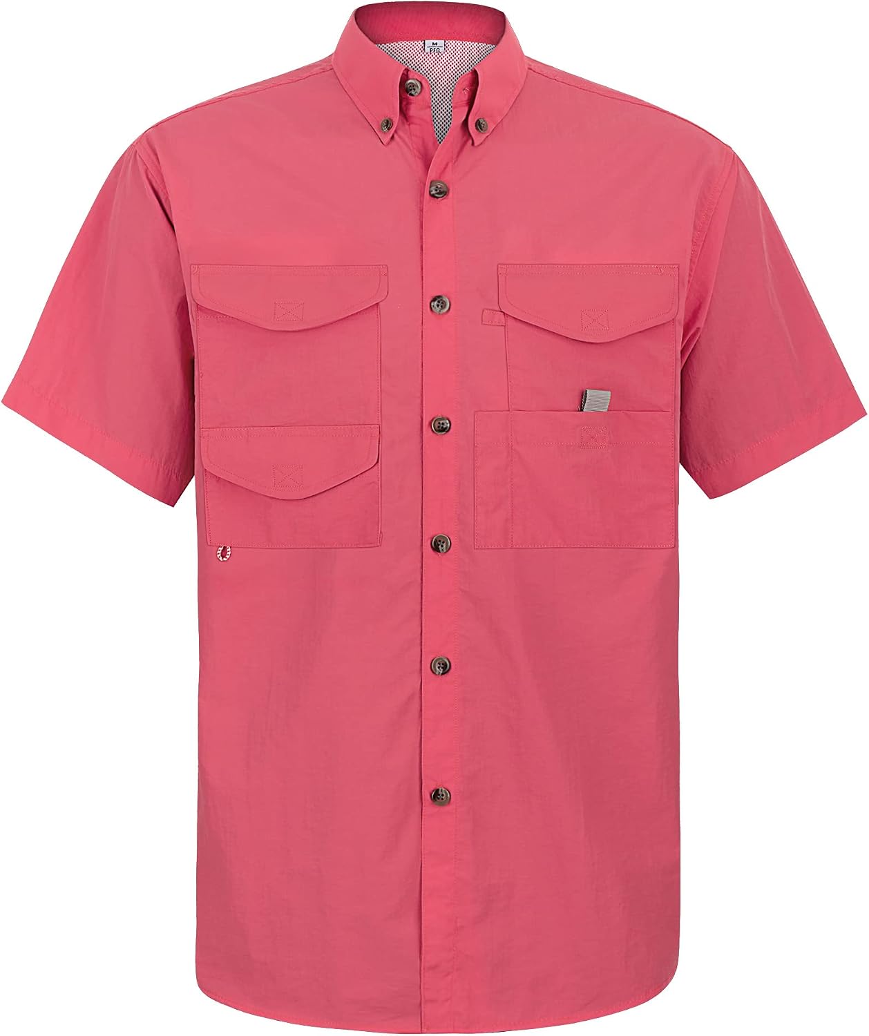 Alimens & Gentle Short Sleeve Fishing Shirt Wicking Fabric Sun Protection Casual Button Down Shirts Salmon