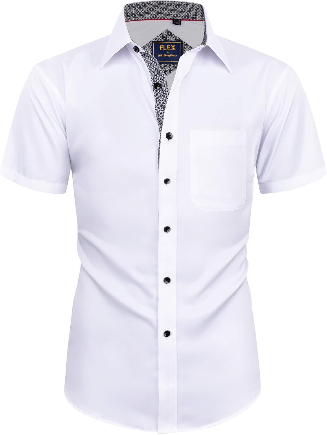 Mens Short Sleeve Dress Shirt Wrinkle Free Summer Button Down Shirts White Grey