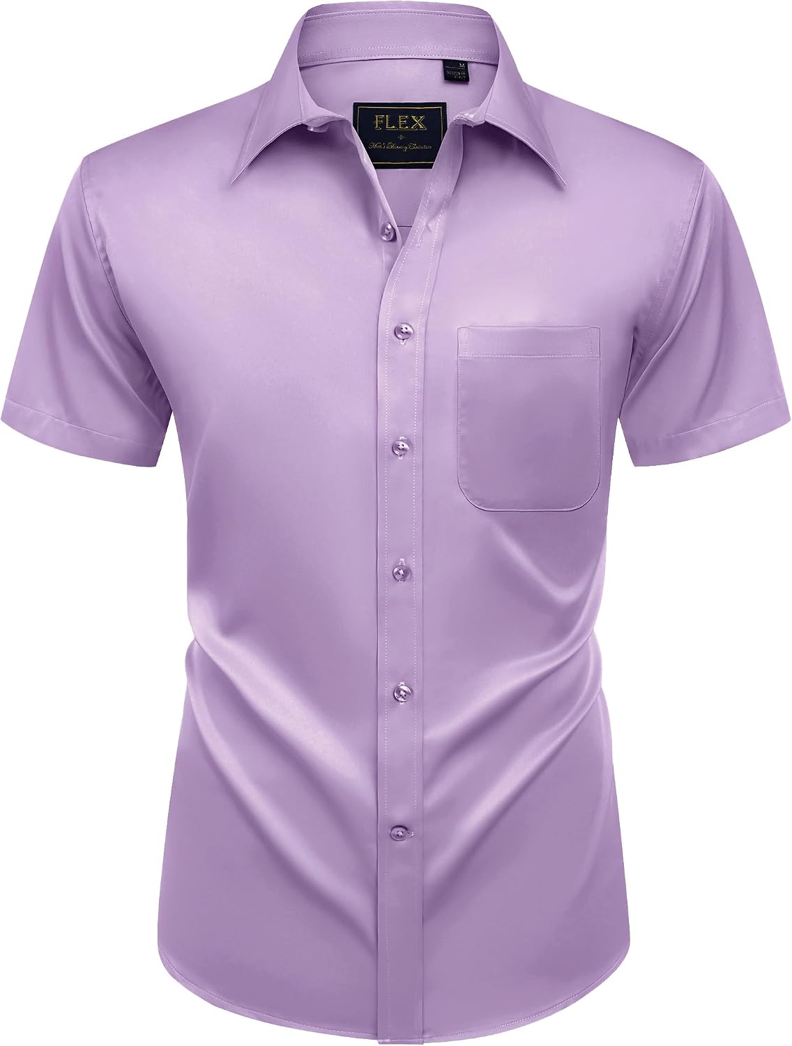 Mens Short Sleeve Dress Shirt Wrinkle Free Summer Button Down Shirts Lavender