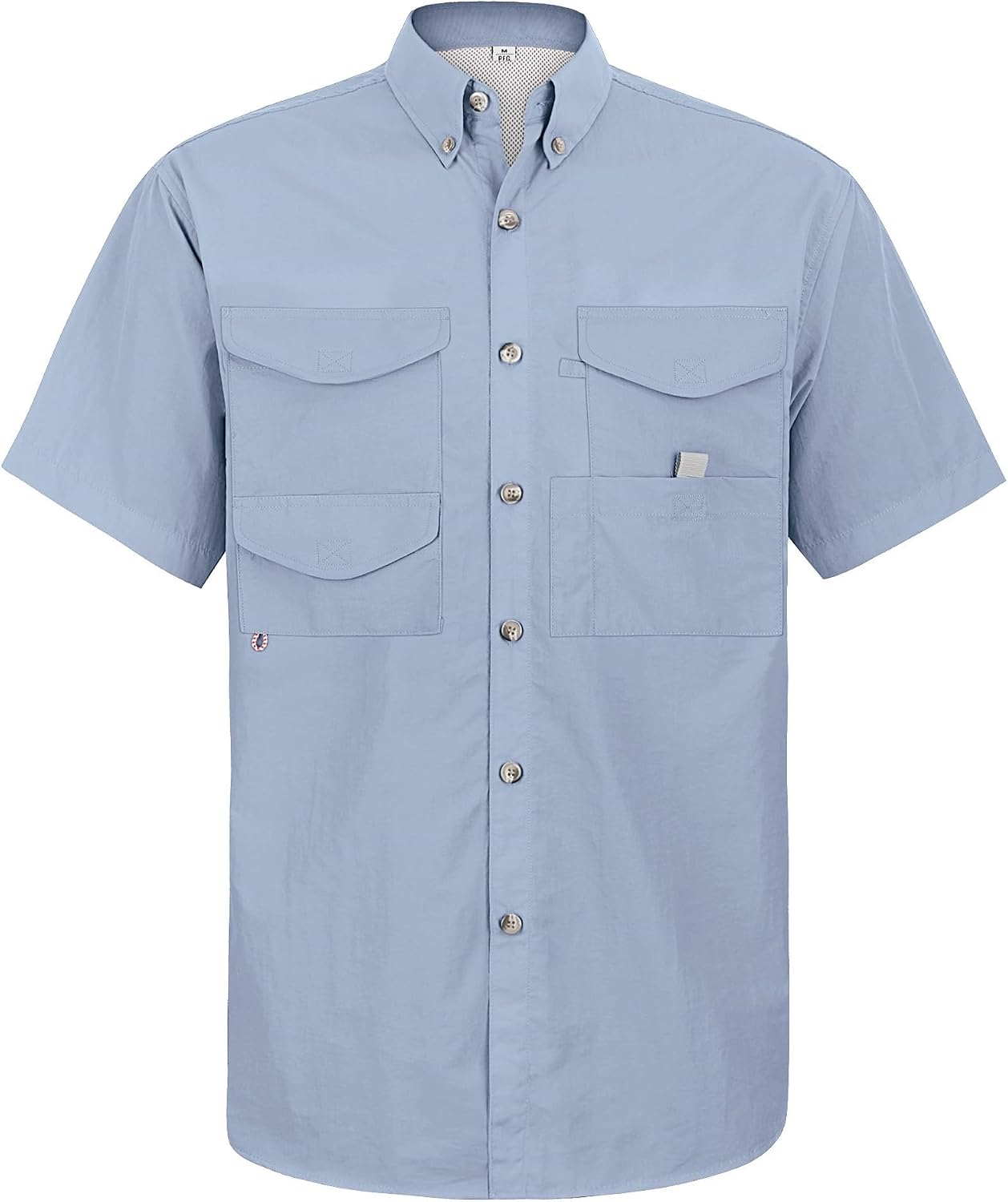 Alimens & Gentle Short Sleeve Fishing Shirt Wicking Fabric Sun Protection Casual Button Down Shirts Grayish Blue