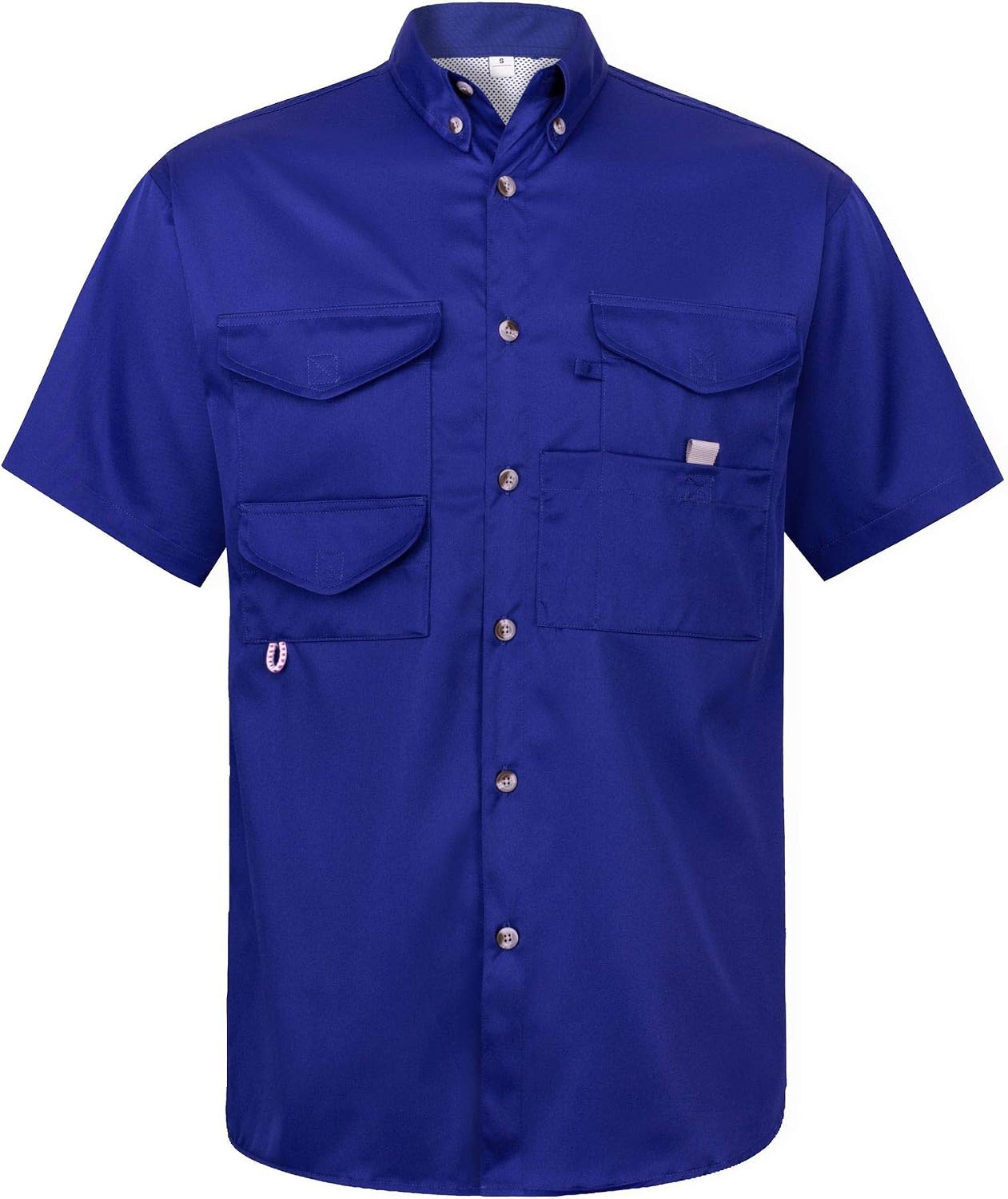 Alimens & Gentle Short Sleeve Fishing Shirt Wicking Fabric Sun Protection Casual Button Down Shirts Royal Blue