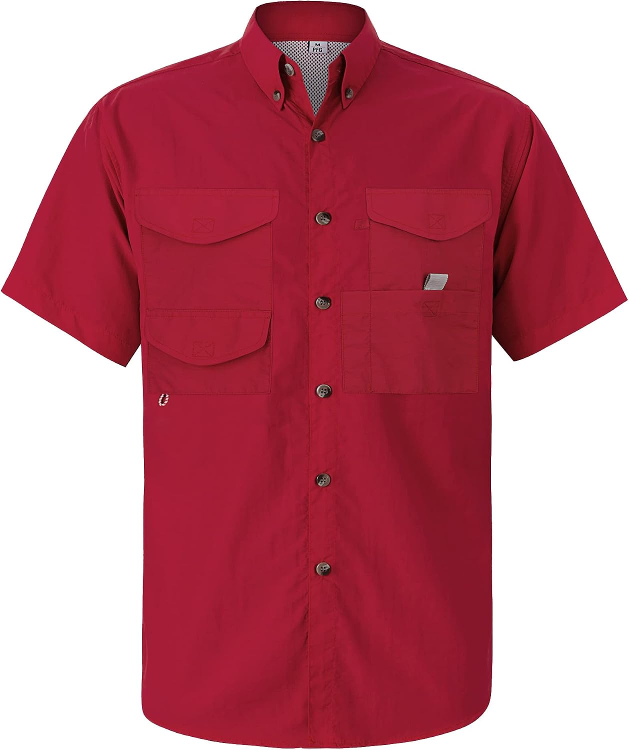 Alimens & Gentle Short Sleeve Fishing Shirt Wicking Fabric Sun Protection Casual Button Down Shirts Red