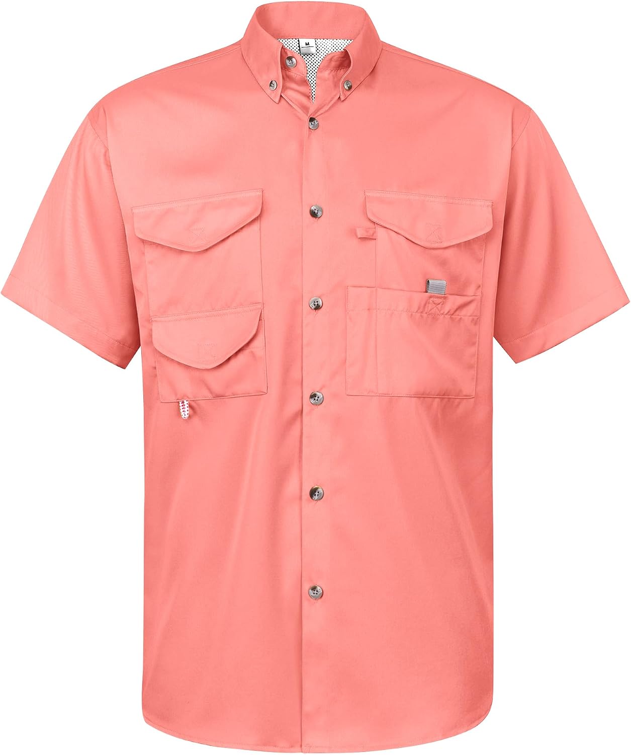 Alimens & Gentle Short Sleeve Fishing Shirt Wicking Fabric Sun Protection Casual Button Down Shirts Salmon Pink
