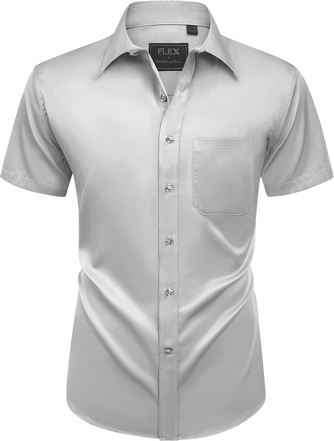 Mens Short Sleeve Dress Shirt Wrinkle Free Summer Button Down Shirts Light Grey