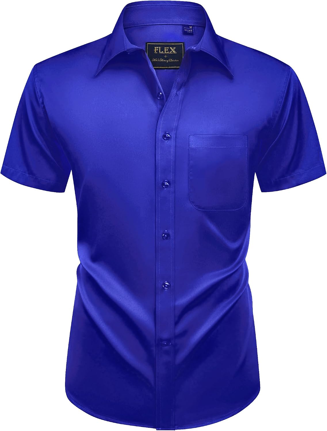Mens Short Sleeve Dress Shirt Wrinkle Free Summer Button Down Shirts Royal Blue