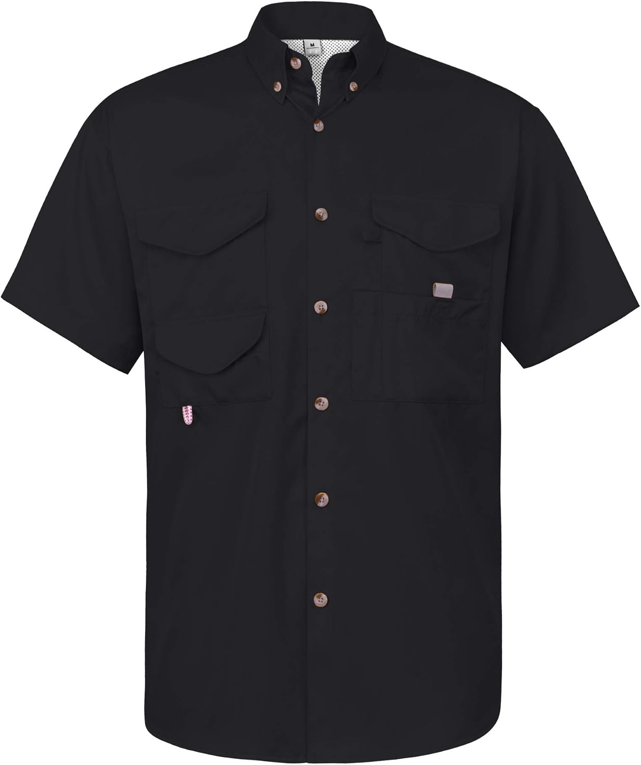 Alimens & Gentle Short Sleeve Fishing Shirt Wicking Fabric Sun Protection Casual Button Down Shirts Black