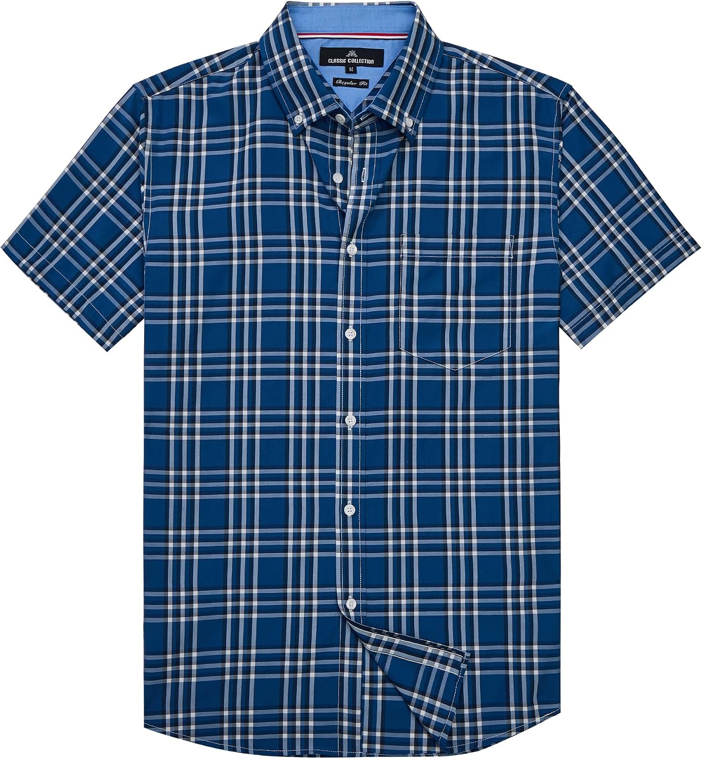 Alimens & Gentle Plaid Mens Short Sleeve Button Down Shirts with Pocket Navy White Check