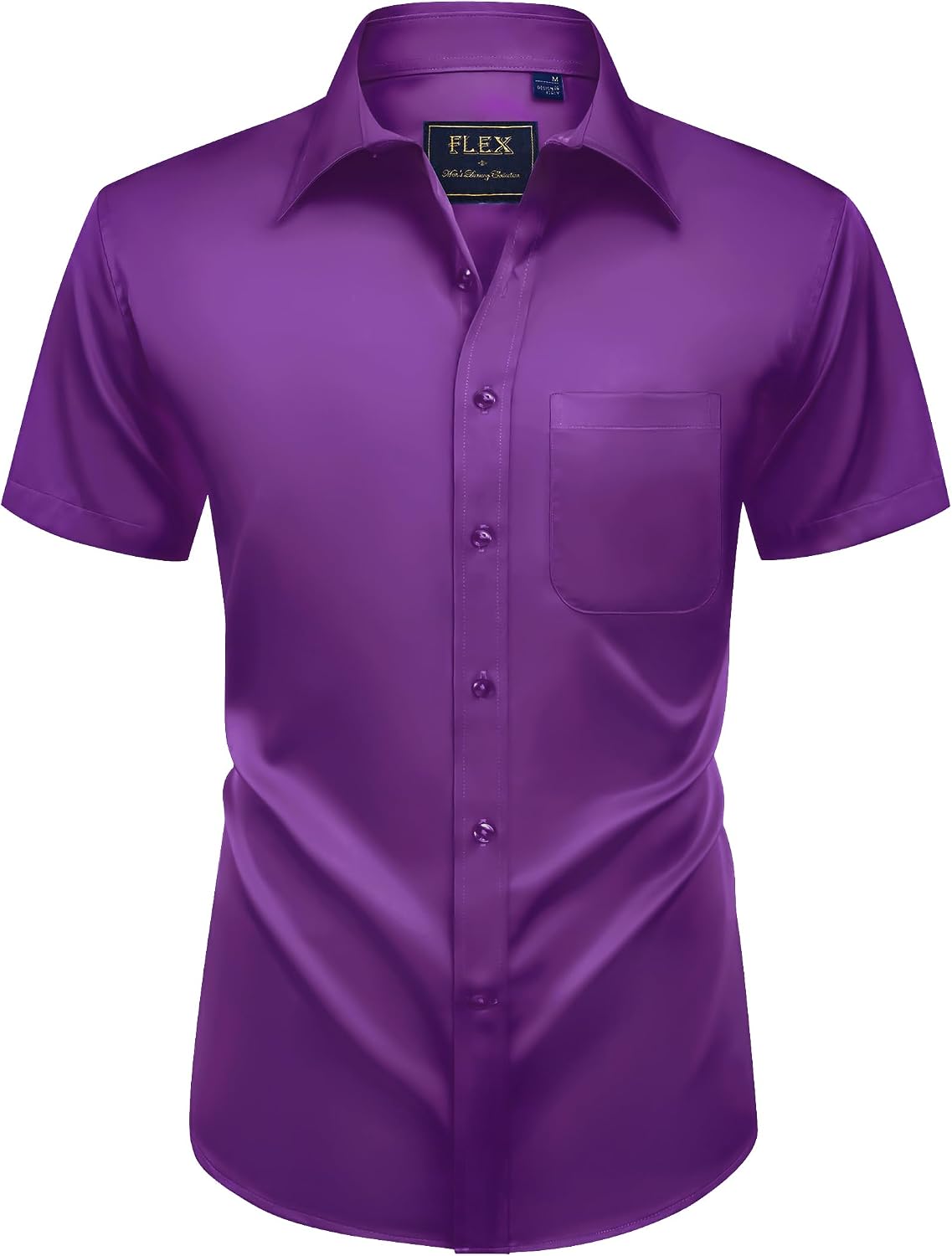 Mens Short Sleeve Dress Shirt Wrinkle Free Summer Button Down Shirts Dark Purple