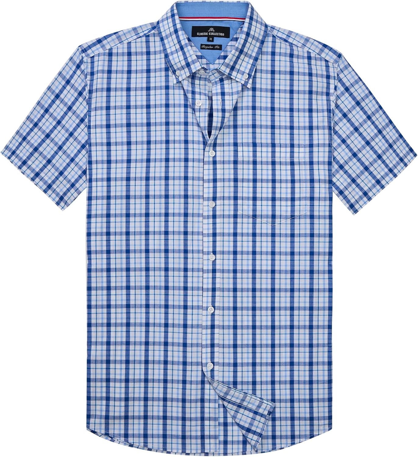 Alimens & Gentle Plaid Mens Short Sleeve Button Down Shirts with Pocket Blue Navy Plaid