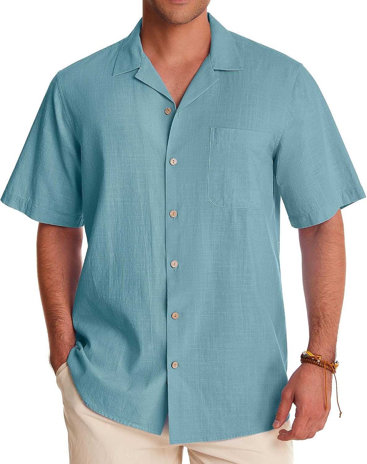 Alimens & Gentle Mens Linen Shirts Cotton Hawaiian Shirts Short Sleeve Button Down Shirts Casual Summer Beach Tops Gray Mist