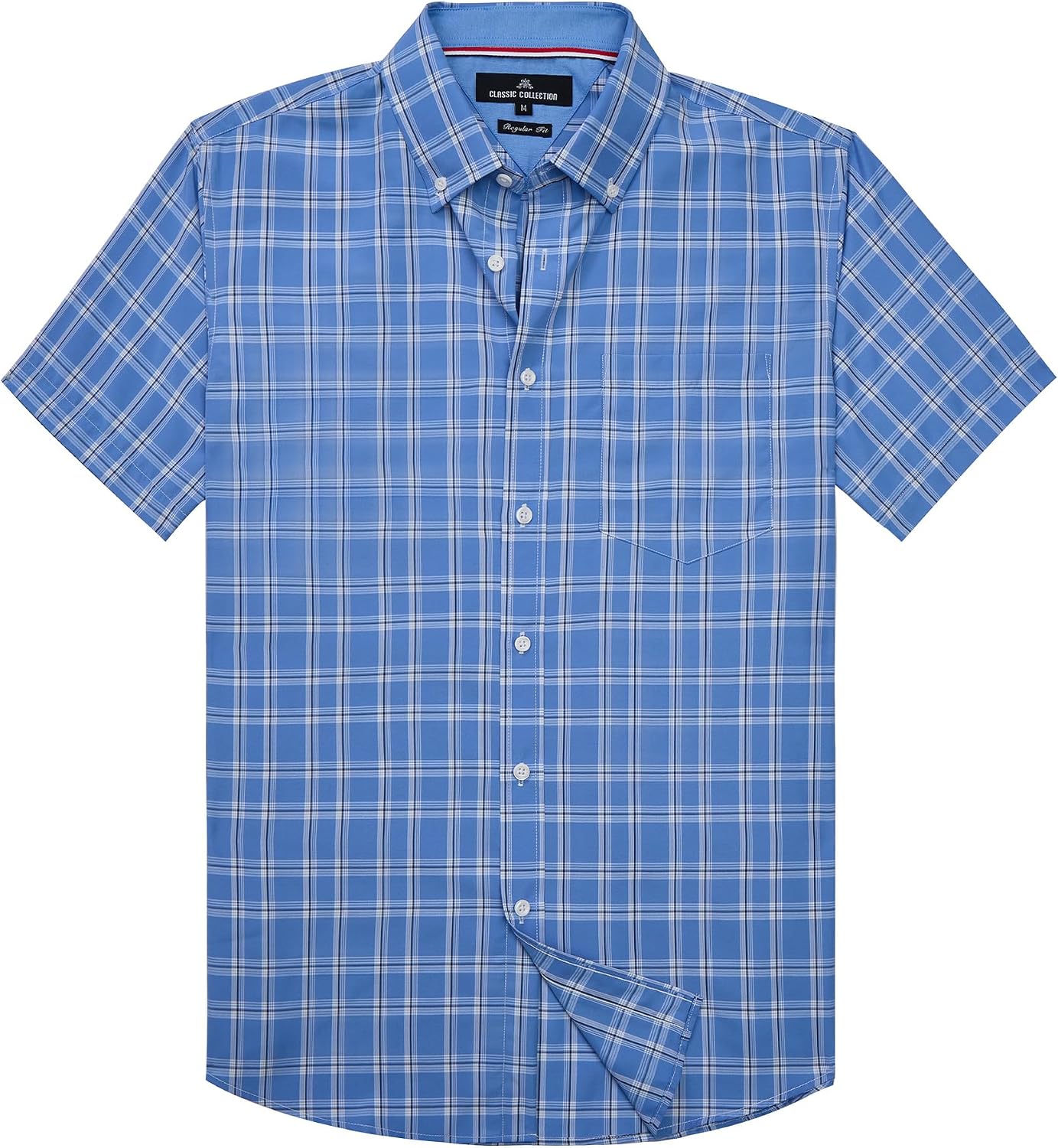 Alimens & Gentle Plaid Mens Short Sleeve Button Down Shirts with Pocket Blue Plaid