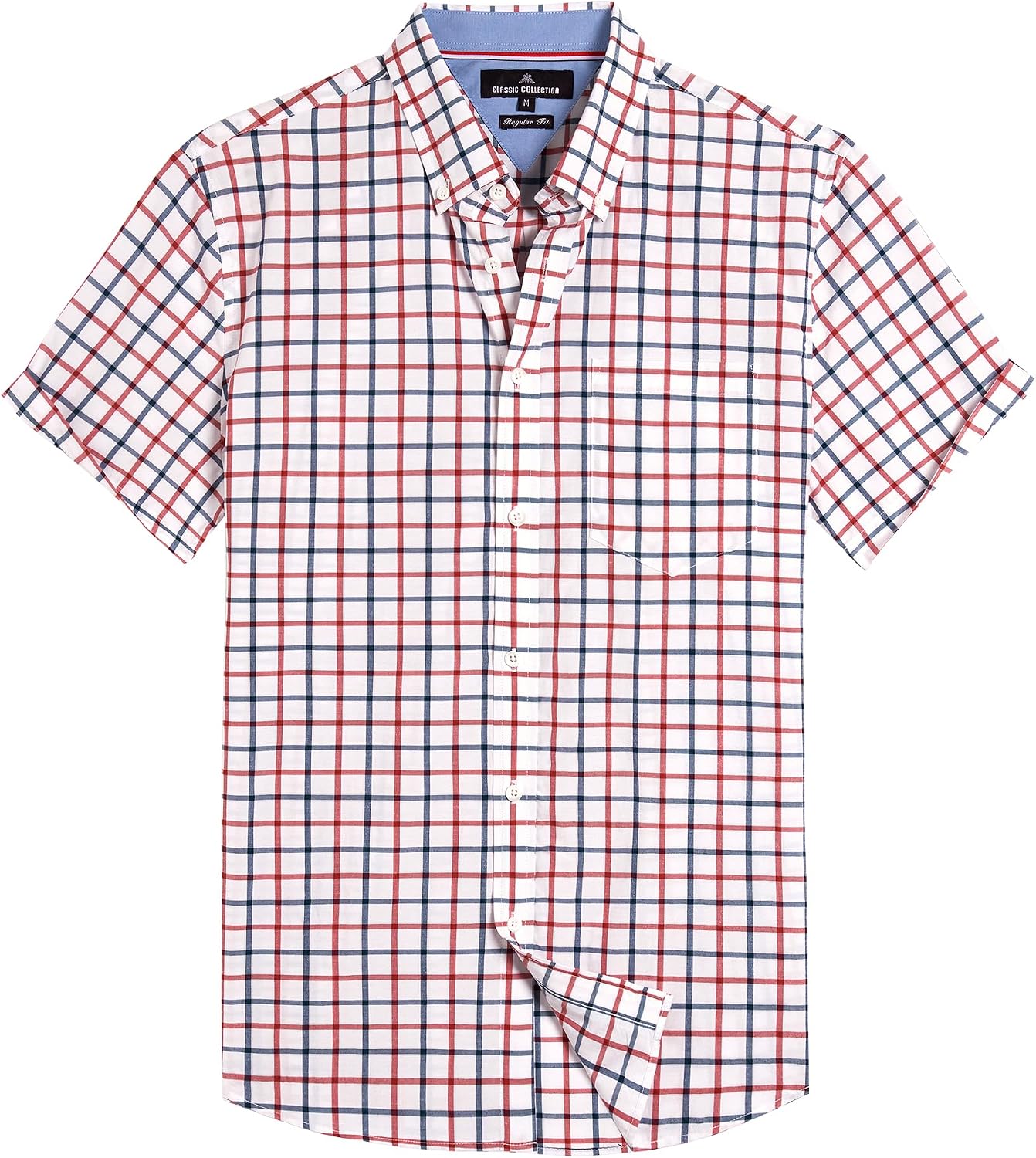 Alimens & Gentle Plaid Mens Short Sleeve Button Down Shirts with Pocket Red Check
