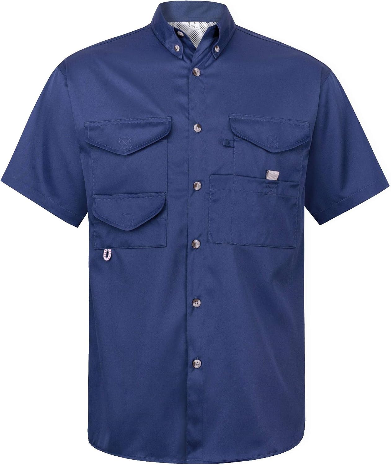 Alimens & Gentle Short Sleeve Fishing Shirt Wicking Fabric Sun Protection Casual Button Down Shirts Navy
