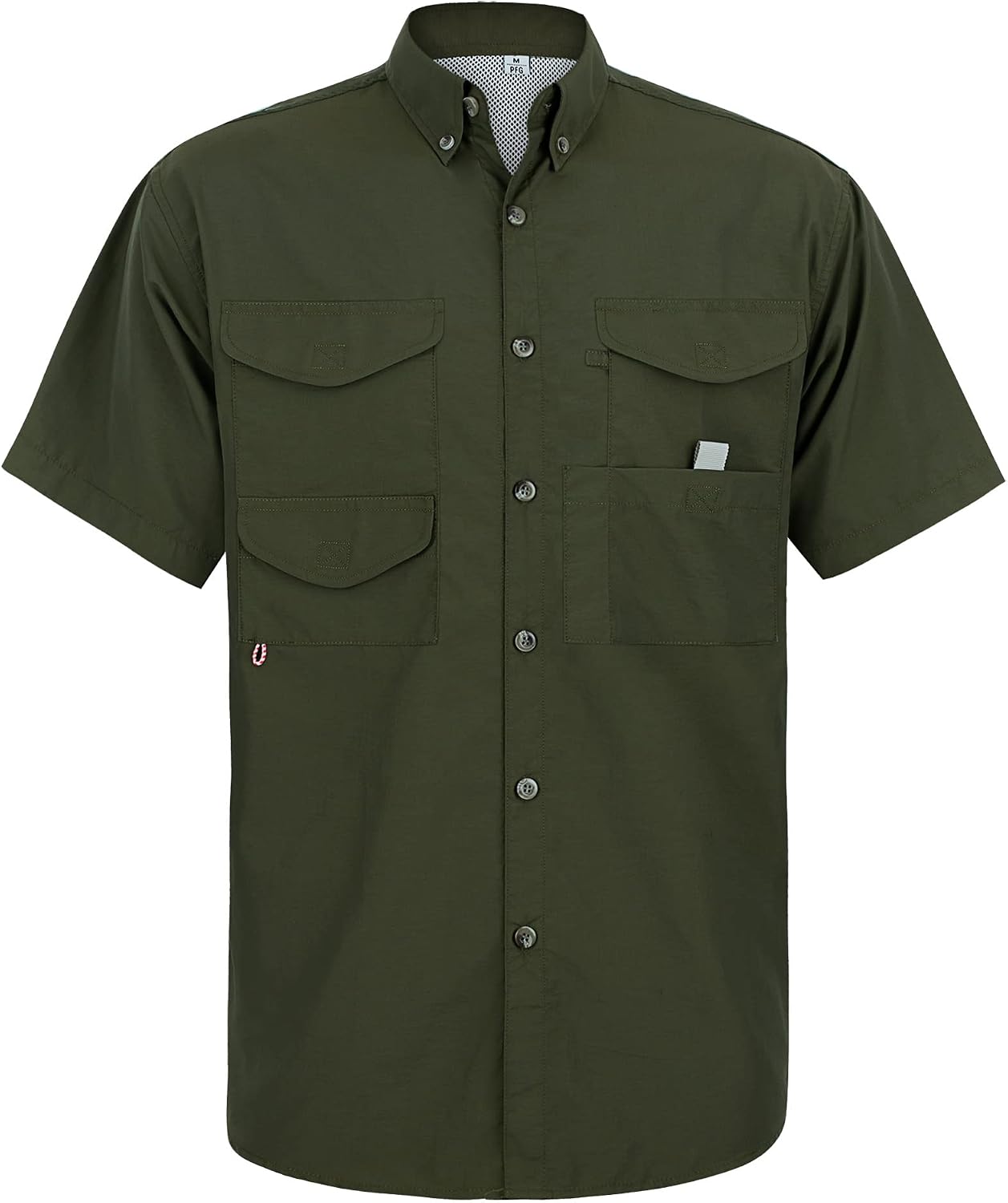 Alimens & Gentle Short Sleeve Fishing Shirt Wicking Fabric Sun Protection Casual Button Down Shirts Army Green