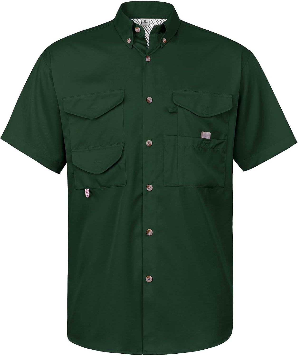 Alimens & Gentle Short Sleeve Fishing Shirt Wicking Fabric Sun Protection Casual Button Down Shirts Dark Green