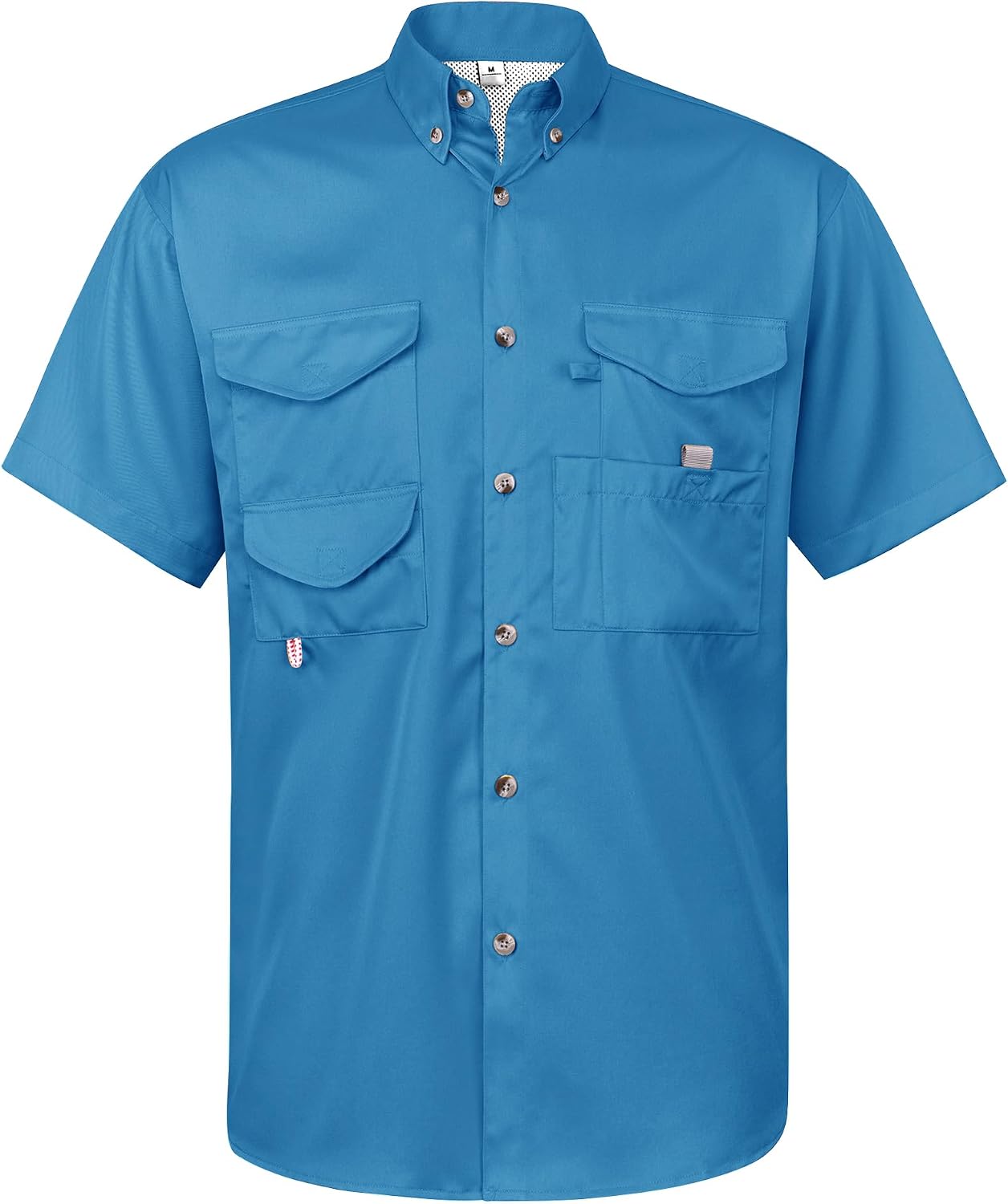 Alimens & Gentle Short Sleeve Fishing Shirt Wicking Fabric Sun Protection Casual Button Down Shirts Teal Blue