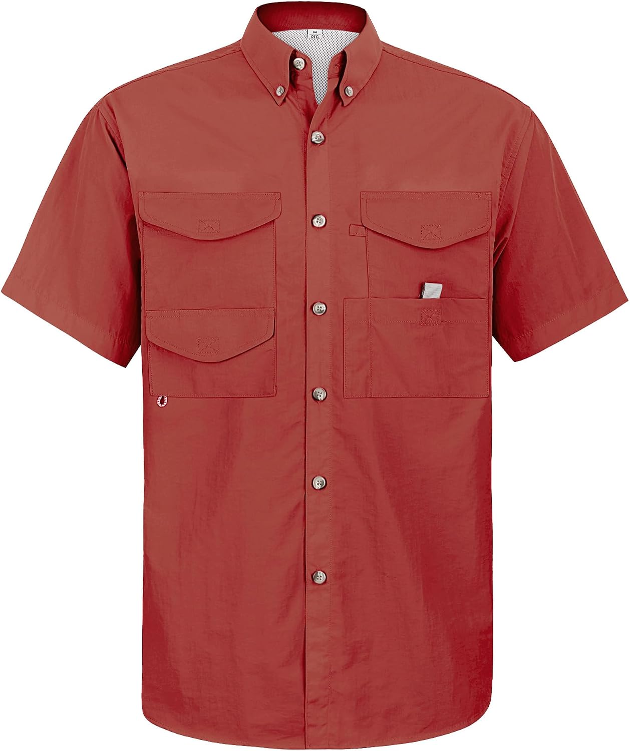 Alimens & Gentle Short Sleeve Fishing Shirt Wicking Fabric Sun Protection Casual Button Down Shirts Burgundy