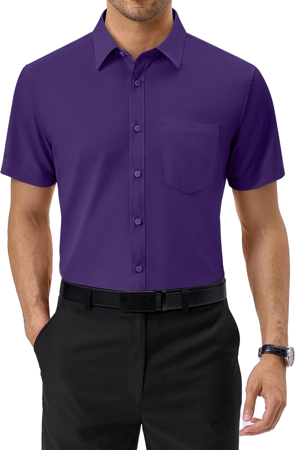 Alimens & Gentle Mens Dress Shirt Short Sleeve Pocket Button Down Shirt Grape Purple