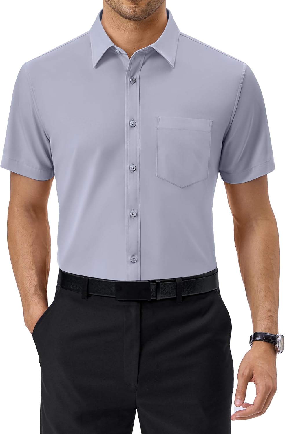 Alimens & Gentle Mens Dress Shirt Short Sleeve Pocket Button Down Shirt Grey
