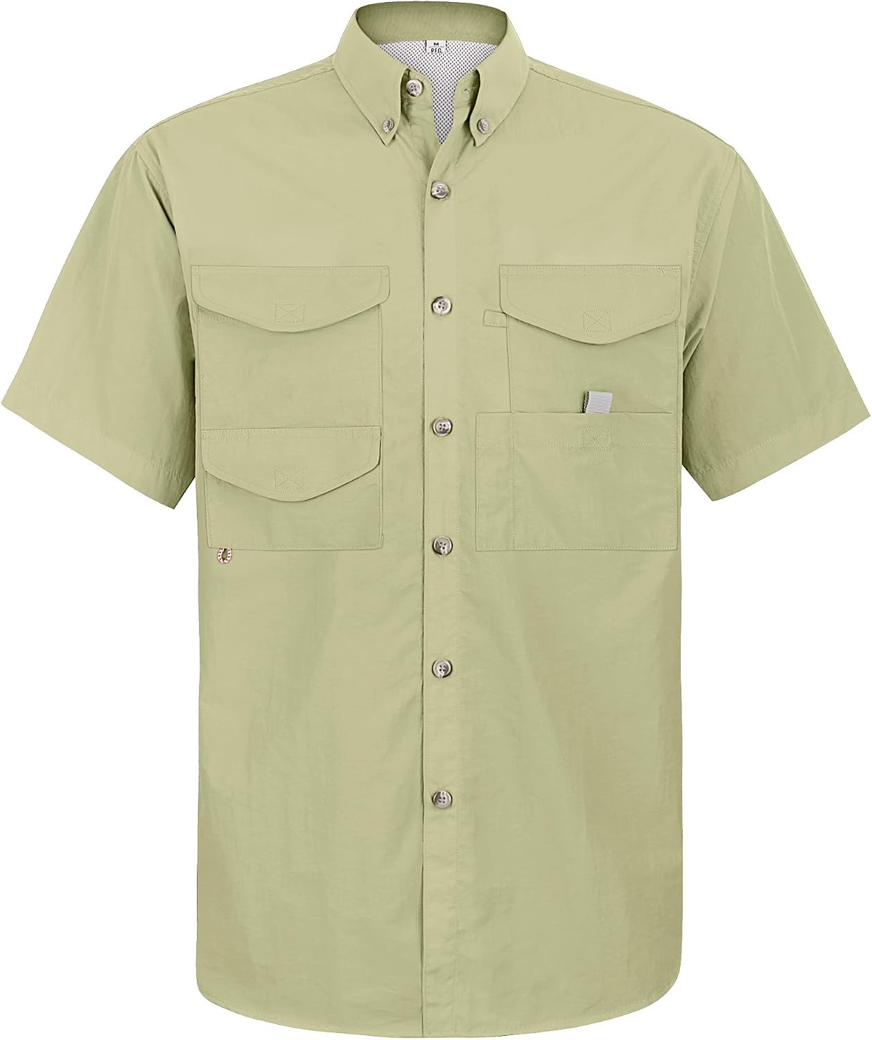 Alimens & Gentle Short Sleeve Fishing Shirt Wicking Fabric Sun Protection Casual Button Down Shirts Khaki Yellow