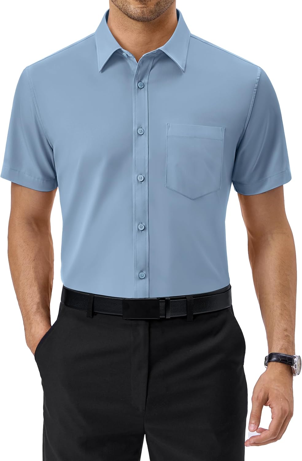 Alimens & Gentle Mens Dress Shirt Short Sleeve Pocket Button Down Shirt Blue Tempest