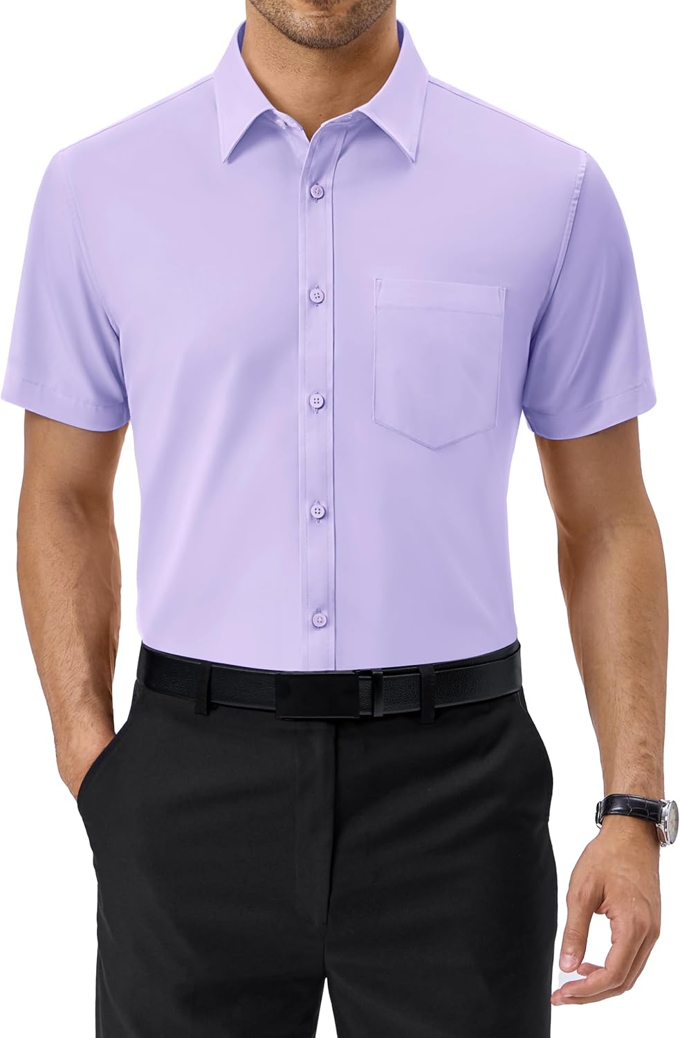 Alimens & Gentle Mens Dress Shirt Short Sleeve Pocket Button Down Shirt Purple