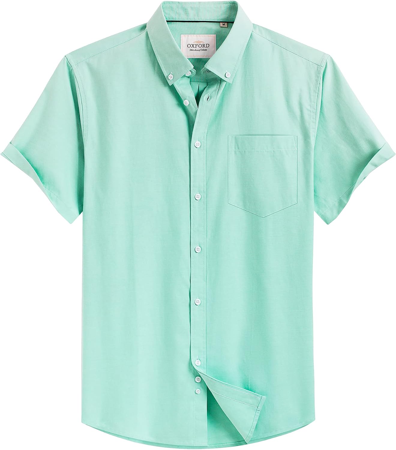 Mens Oxford Dress Shirt Short Sleeve Button Down Collar Summer Casual Shirt Green