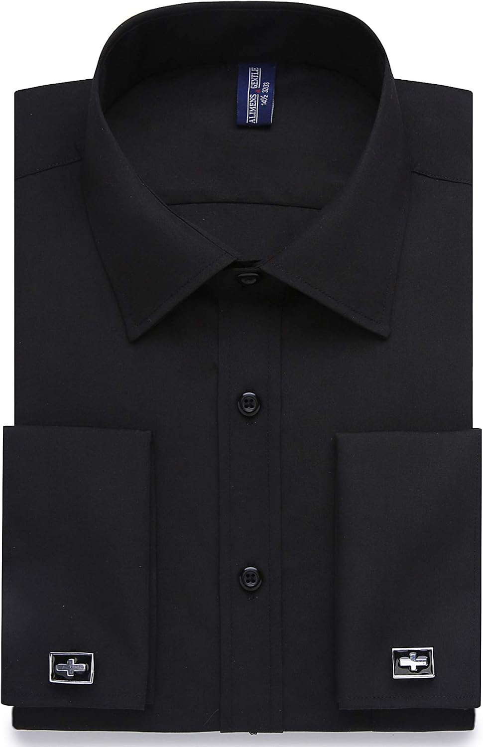 Alimens & Gentle French Cuff Regular Fit Dress Shirts (Cufflink Included) Black