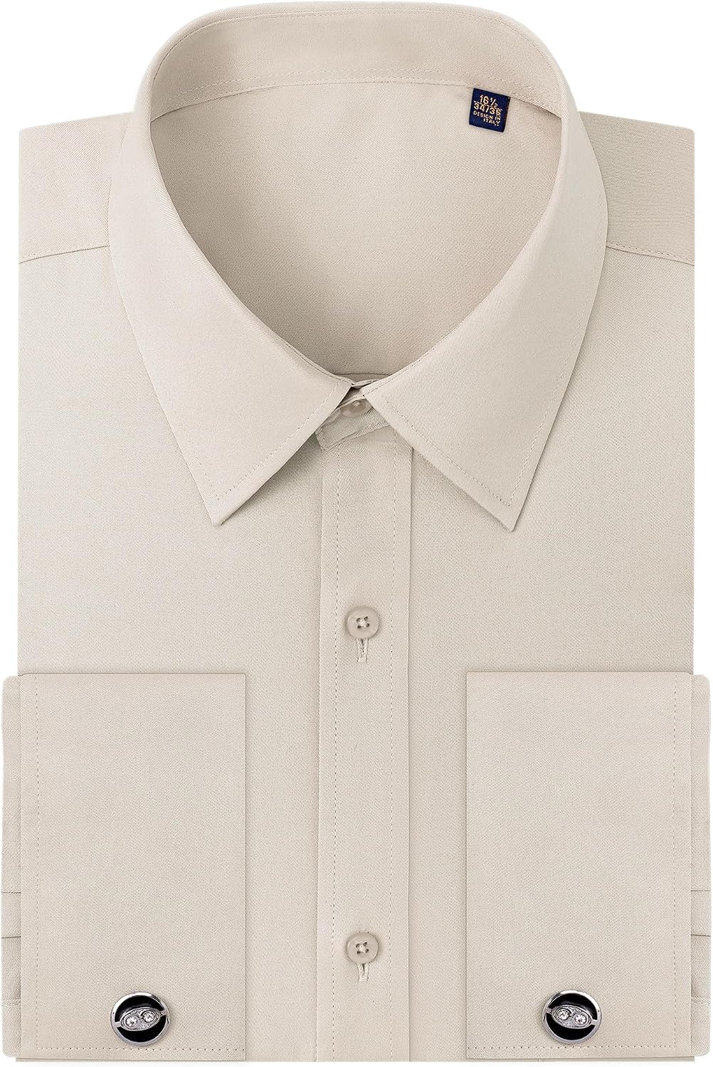 Alimens & Gentle French Cuff Regular Fit Dress Shirts (Cufflink Included) Light Khaki