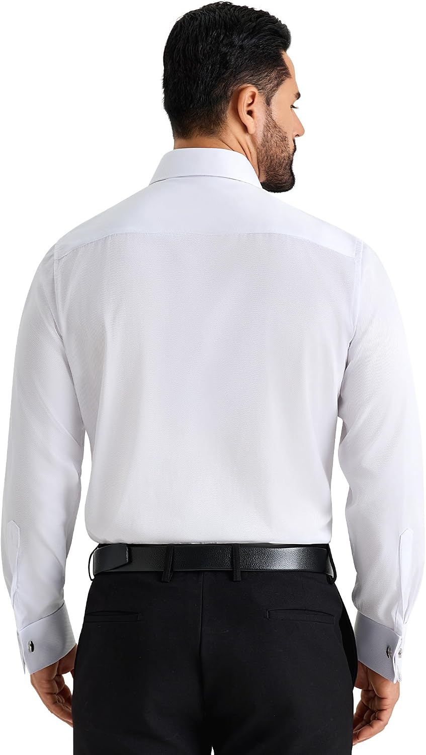 Alimens & Gentle French Cuff Regular Fit Dress Shirts (Cufflink Included) White