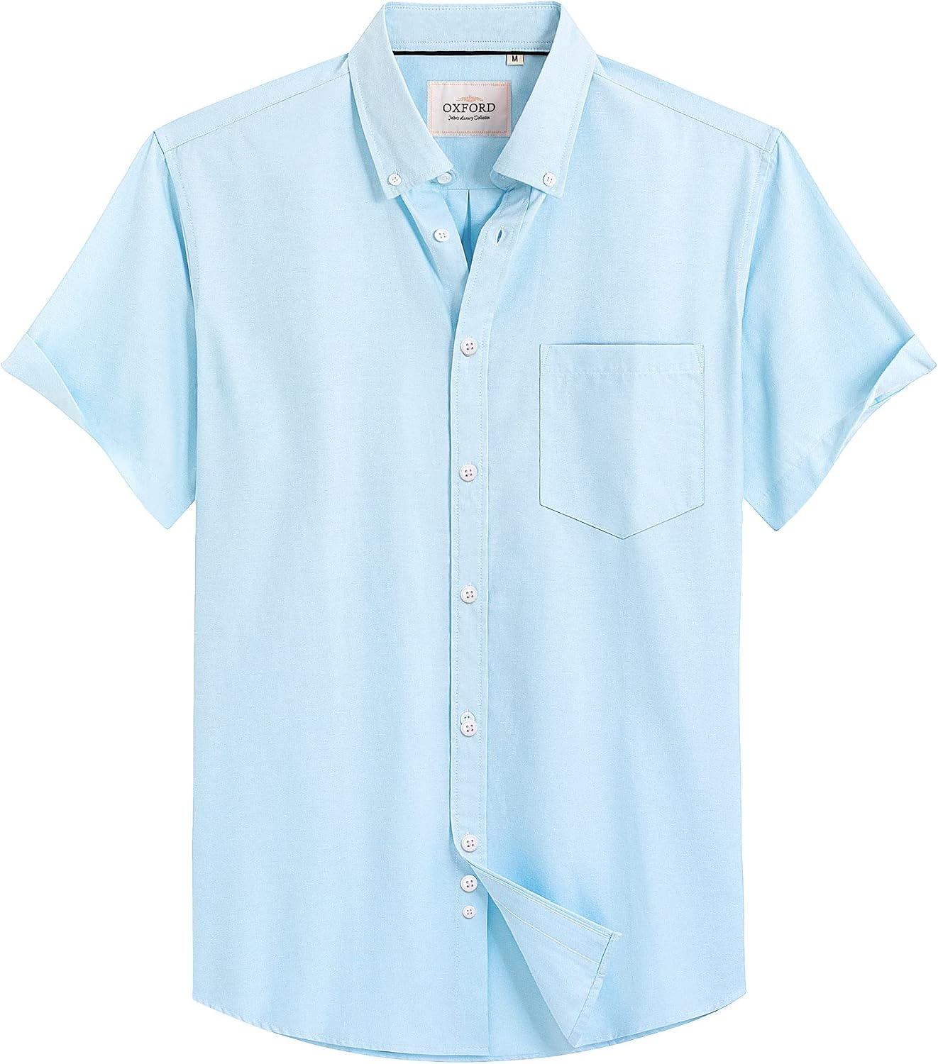 Mens Oxford Dress Shirt Short Sleeve Button Down Collar Summer Casual Shirt Aquamarine